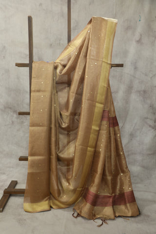 Golden Sequin Tissue Tussar Silk Saree - SRGSTTSS233