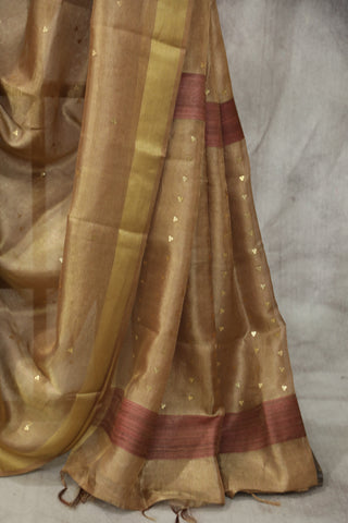 Golden Sequin Tissue Tussar Silk Saree - SRGSTTSS233