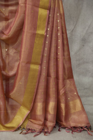 Peach Sequin Tissue Tussar Silk Saree - SRPSTTSS232