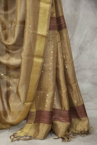 Golden Sequin Tissue Tussar Silk Saree - SRGSTTSS227