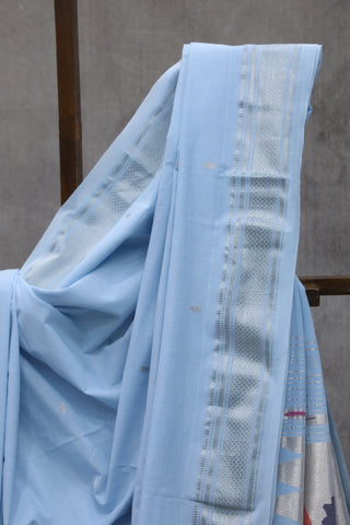 Light Blue Cotton Paithani Saree - SRLBCPS423