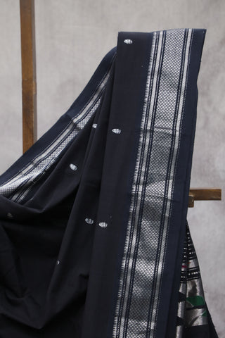 Black Cotton Paithani Saree - SRBCPS422