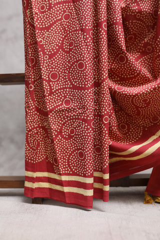 Red HBP Cotton Saree with Contrast Blouse -SRRCS1231