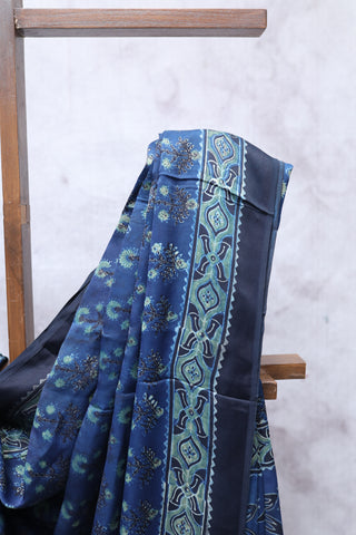 Indigo Ajrakh Print Modal Silk Saree - SRIAPMSS246