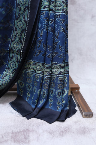 Indigo Ajrakh Print Modal Silk Saree - SRIAPMSS246