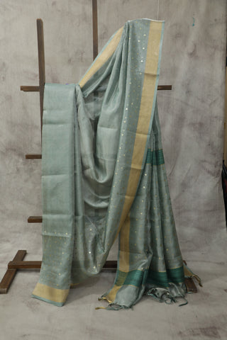 Green Sequin Tissue Tussar Silk Saree - SRGSTTSS225