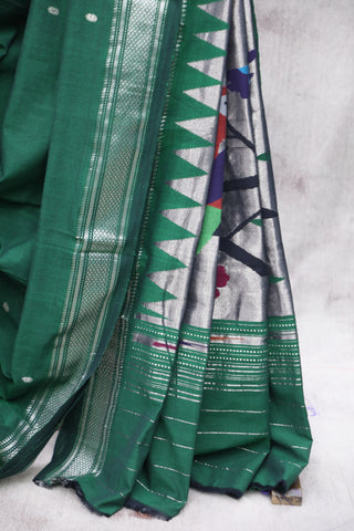 Dark Green Cotton Paithani Saree - SRDGCPS420