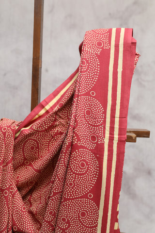 Red HBP Cotton Saree with Contrast Blouse -SRRCS1231