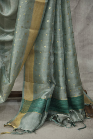 Green Sequin Tissue Tussar Silk Saree - SRGSTTSS225