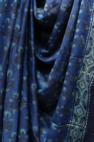 Indigo Ajrakh Print Modal Silk Saree - SRIAPMSS246