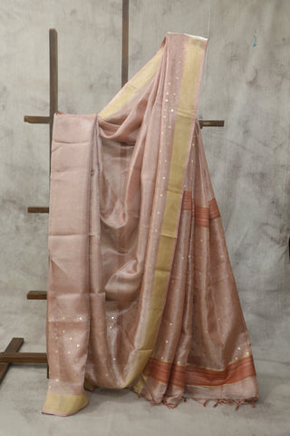 Pink Sequin Tissue Tussar Silk Saree - SRPSTTSS230