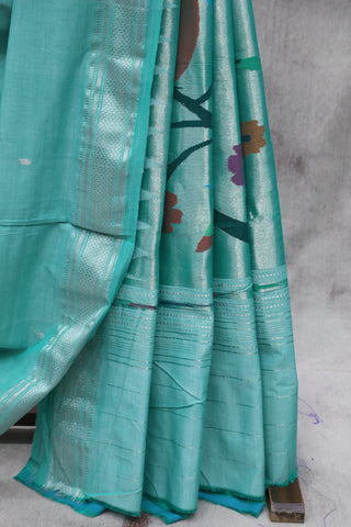 Pastel Green Cotton Paithani Saree - SRPGCPS418