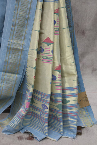 Pastel Blue Cotton Paithani Saree - SRPBCPS417