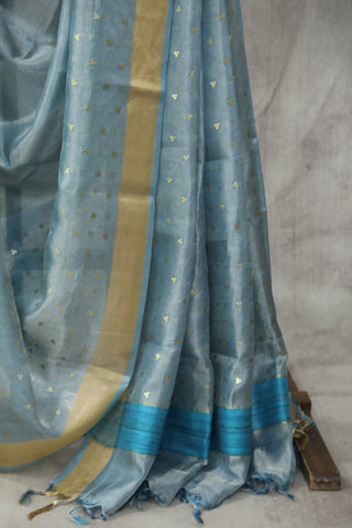 Blue Sequin Tissue Tussar Silk Saree - SRBSTTSS231