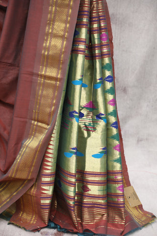 Brown Cotton Paithani Saree - SRBCPS416