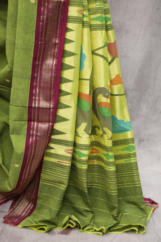 Olive Green Cotton Paithani Saree - SROGCPS431