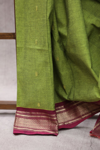 Olive Green Cotton Paithani Saree - SROGCPS431