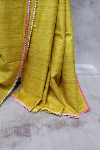 Yellow Ghicha Tussar Silk Saree-SRYGTSS1