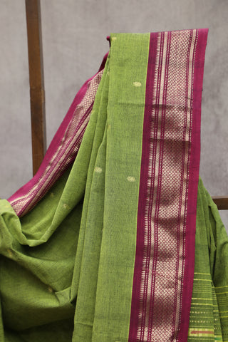 Olive Green Cotton Paithani Saree - SROGCPS431