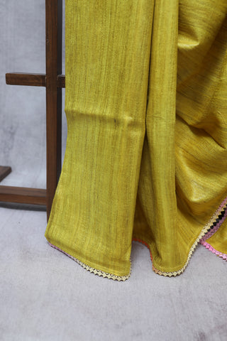 Yellow Ghicha Tussar Silk Saree-SRYGTSS1