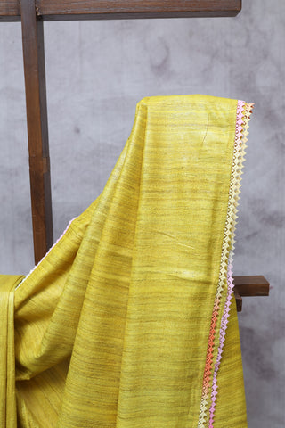 Yellow Ghicha Tussar Silk Saree-SRYGTSS1