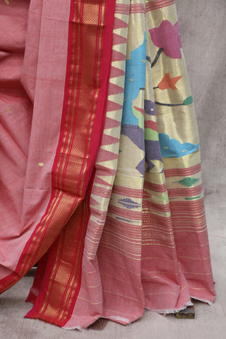 Red Cotton Paithani Saree - SRRCPS425