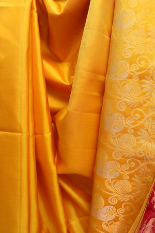 Yellow Soft Silk Saree And Rani Pink Pallu With a Golden Zari Design - SRYSSS161