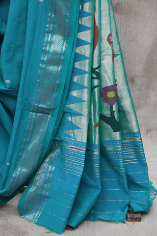 Teal Blue Cotton Paithani Saree - SRTBCPS419