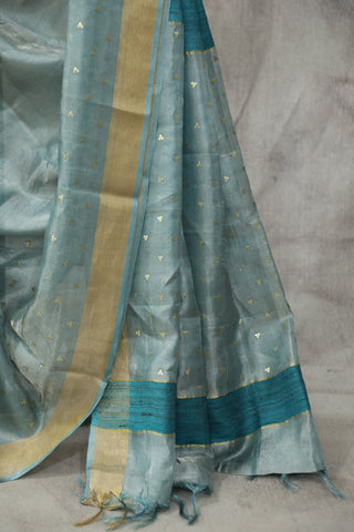 Blue Sequin Tissue Tussar Silk Saree - SRBSTTSS223