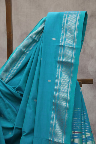 Teal Blue Cotton Paithani Saree - SRTBCPS419