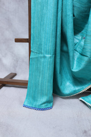 Greenish Turquoise Ghicha Tussar Silk Saree-SRGTGTSS7