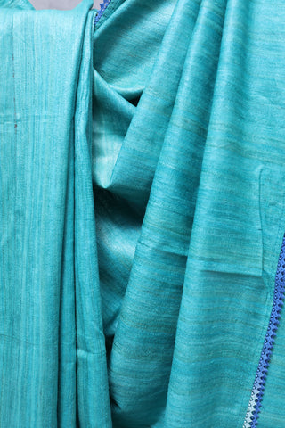 Greenish Turquoise Ghicha Tussar Silk Saree-SRGTGTSS7