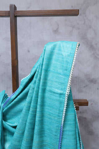 Greenish Turquoise Ghicha Tussar Silk Saree-SRGTGTSS7