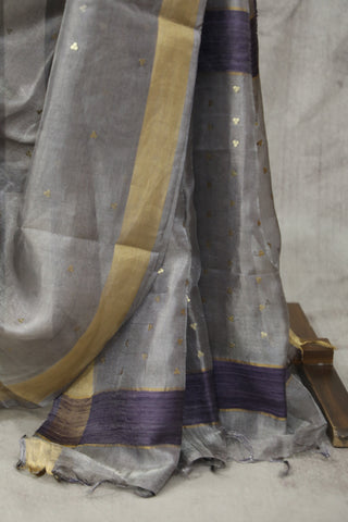 Grey Sequin Tussar Silk Saree - SRGSTSS983