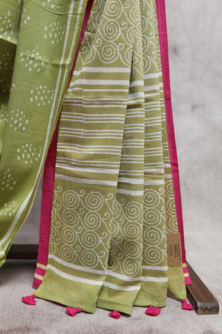 Light Green HBP Cotton Saree with Contrast Blouse -SRLGCS1203