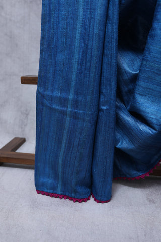 Blue Ghicha Tussar Silk Saree-SRBGTSS9