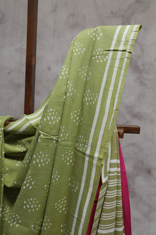 Light Green HBP Cotton Saree with Contrast Blouse -SRLGCS1203