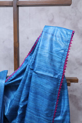 Blue Ghicha Tussar Silk Saree-SRBGTSS9