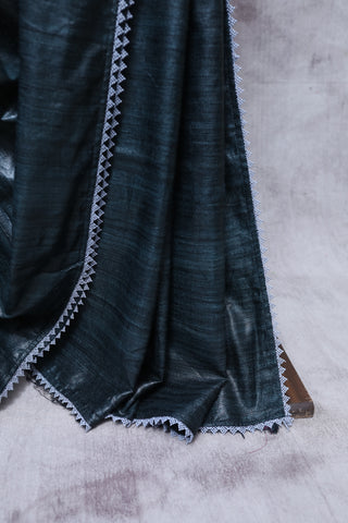 Dark Grey Ghicha Tussar Silk Saree-SRDGGTSS8