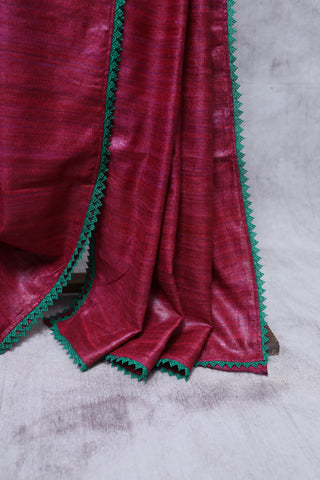 Magenta Ghicha Tussar Silk Saree-SRMGTSS6