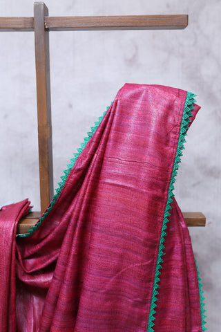 Magenta Ghicha Tussar Silk Saree-SRMGTSS6