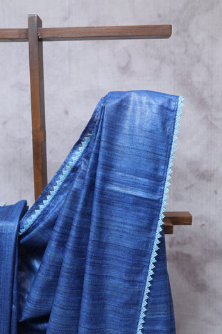 Blue Ghicha Tussar Silk Saree-SRBGTSS10