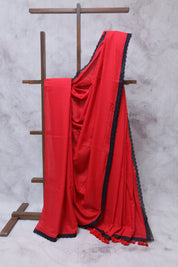 Red Mulmul Cotton Saree-SRRMCS154