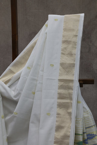 White Cotton Paithani Saree - SRWCPS439