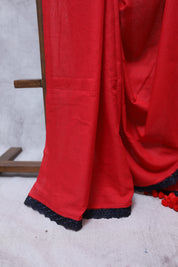 Red Mulmul Cotton Saree-SRRMCS154