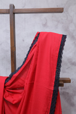 Red Mulmul Cotton Saree-SRRMCS154