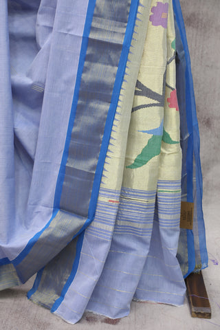 Pastel Blue Cotton Paithani Saree - SRPBCPS437