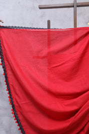 Red Mulmul Cotton Saree-SRRMCS154