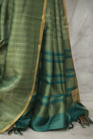 Two Tone Green Tussar Silk Saree - SRTTGTSS977