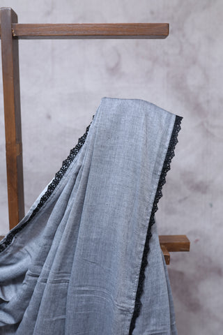 Dark Grey Mulmul Cotton Saree-SRDGMCS153